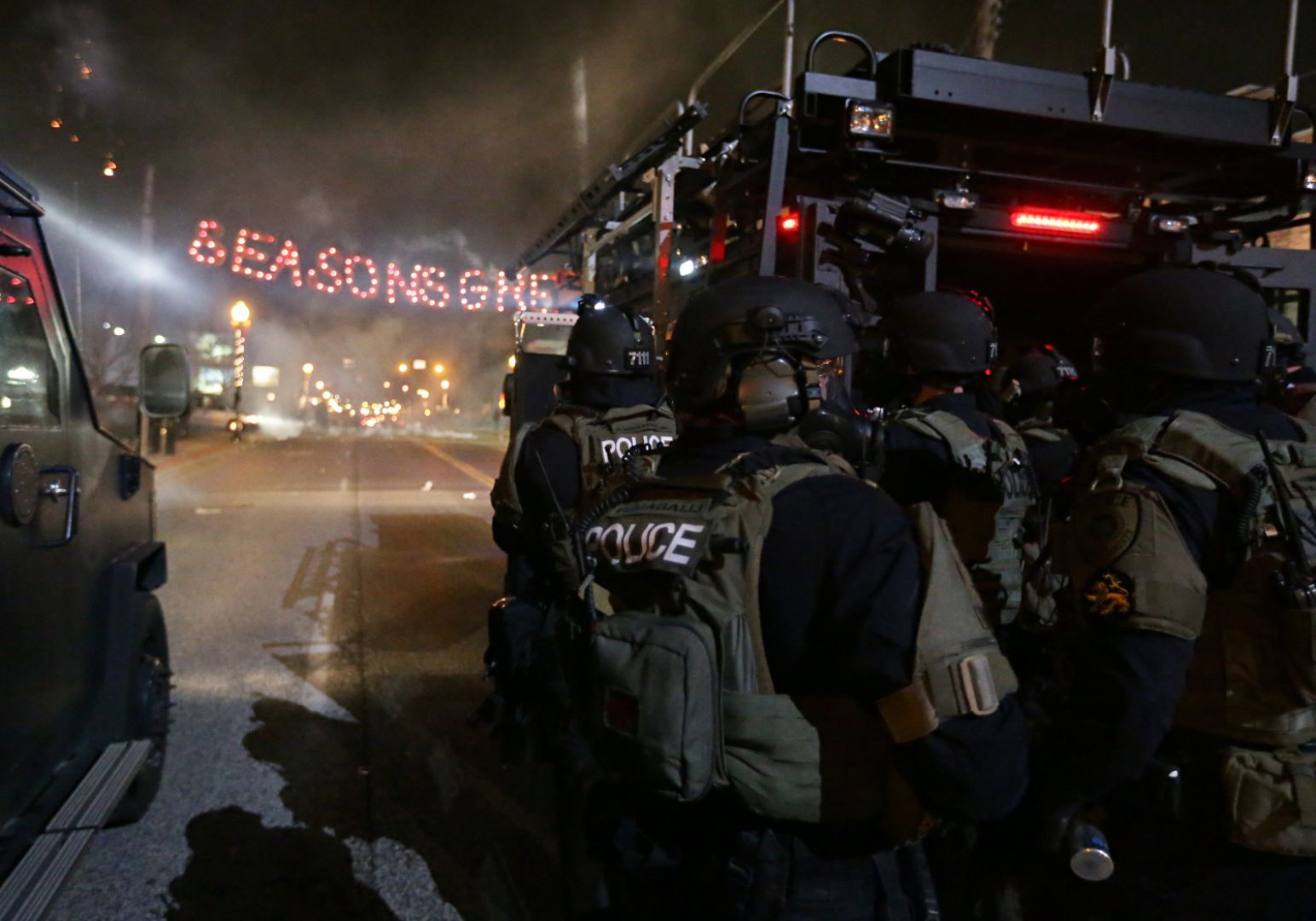 St. Louis County Police respond to crowds after grand jury announcement